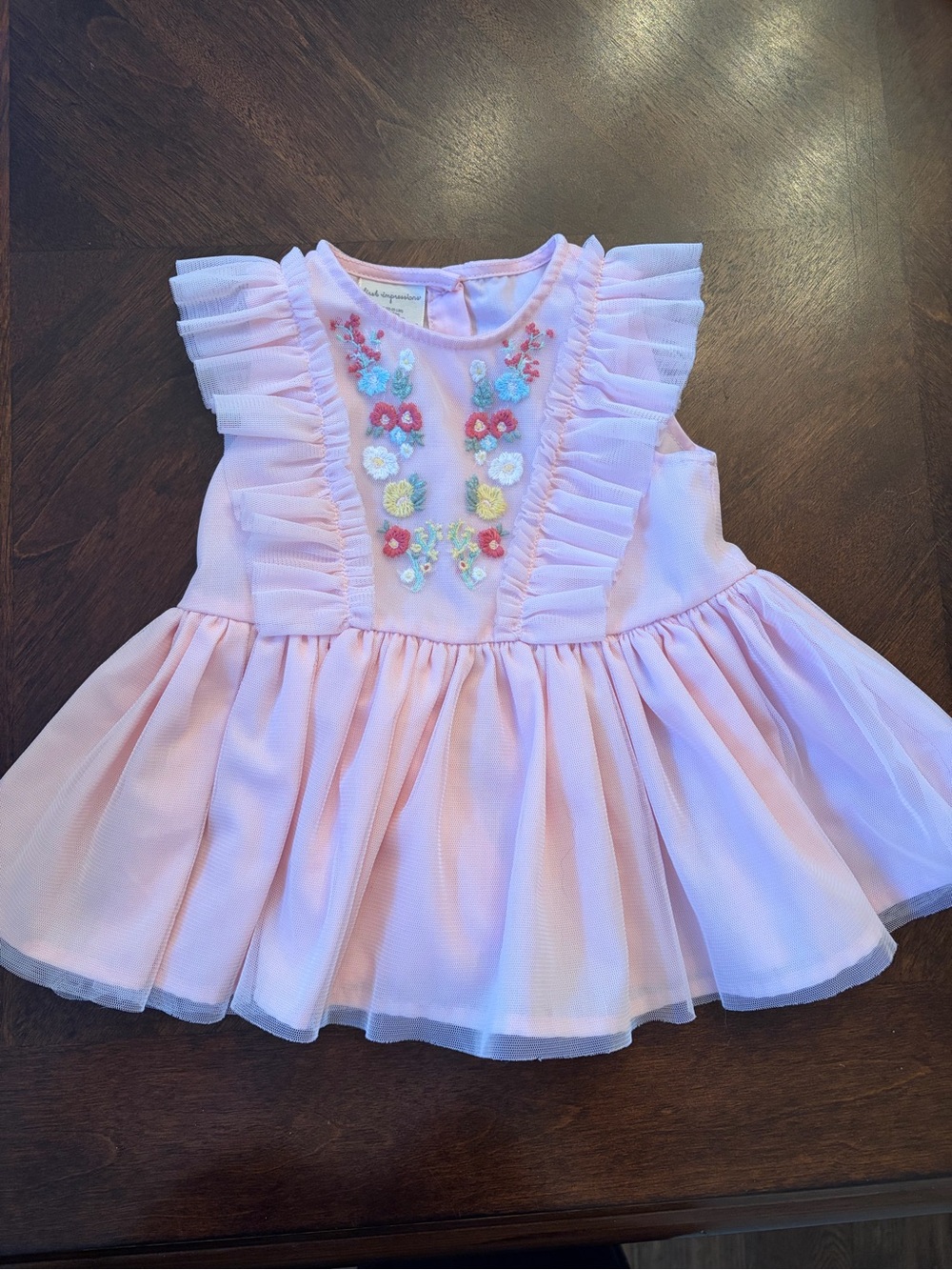 First Impressions Pink Embroidered Ruffle Dress